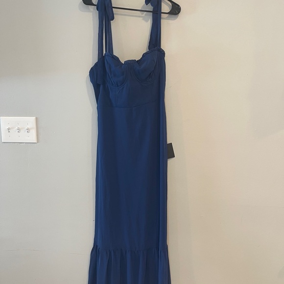 Lulu's Truly Gorgeous Dark Blue Ruffled Bustier Tie-Strap Maxi Dress Size XL - Picture 5 of 11